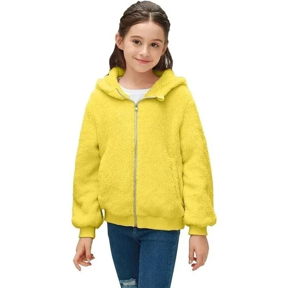 Haloumoning Girls Fleece Jackets Zipper Soft Sherpa Outwear Coat With Pockets L